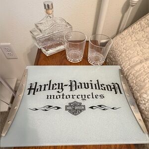 Harley-Davidson Glass Tray, Decanter & Glasses
